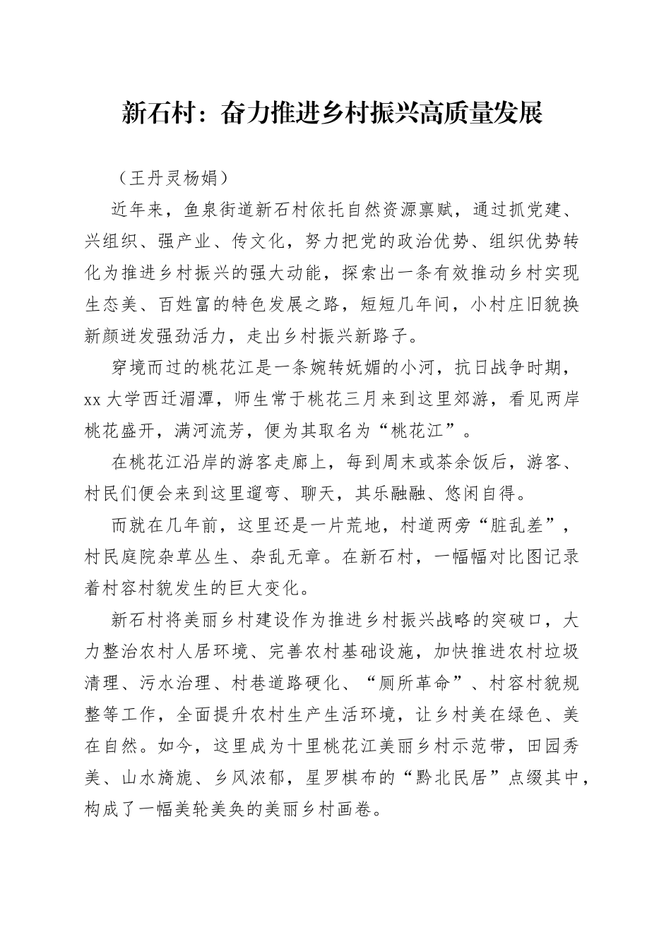 新石村：奋力推进乡村振兴建设高质量发展_第1页