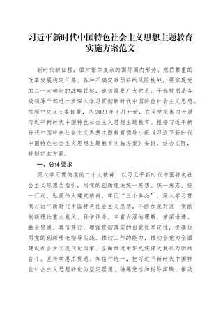 新时代特色思想主题教育实施方案