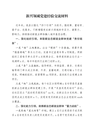 新兴领域党建经验交流材料