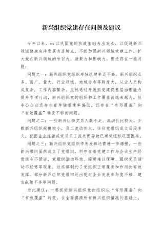 新兴组织党建存在问题及建议
