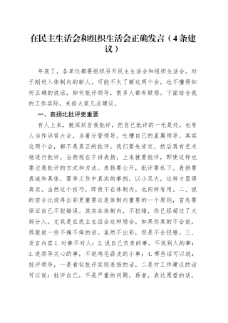 在民主生活会和组织生活会正确发言（4条建议）