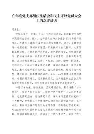 在年度党支部组织生活会和民主评议党员大会上的点评讲话