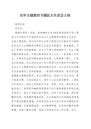 在年主题教育专题民主生活会上的指导讲话