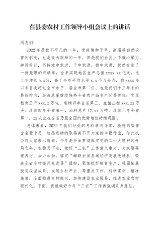 在农村工作领导小组会议上的讲话