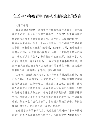 在区2023年度青年干部人才座谈会上的发言(1)
