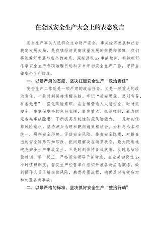 在区安全生产大会上的表态发言