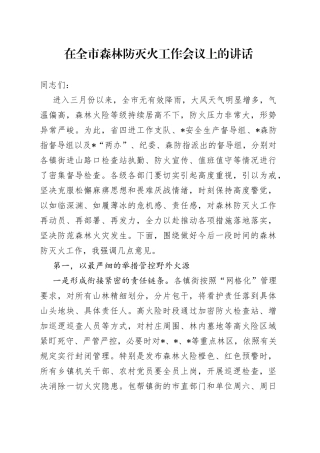 在全市森林防灭火工作会议上的讲话