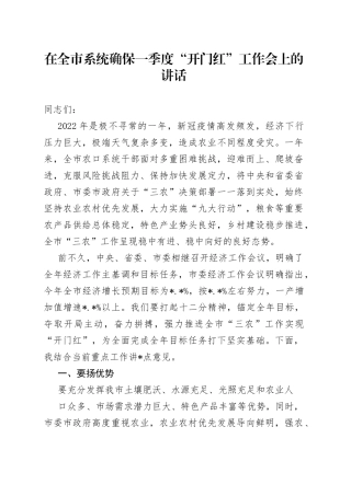 在全市系统确保一季度“开门红”工作会上的讲话