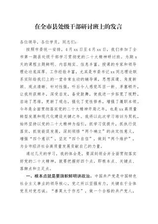 在全市县处级干部研讨班上的发言