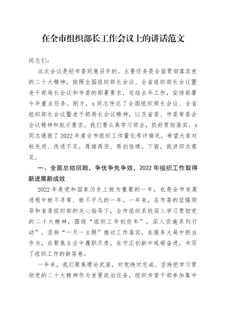 在全市组织部长工作会议上的讲话范文