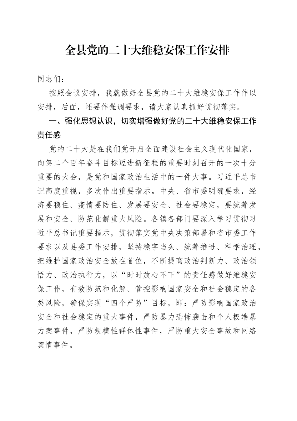 在全县党的二十大维稳安保讲话_第1页