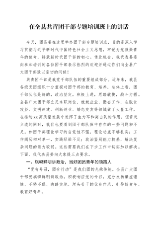 在全县共青团干部专题培训班上的讲话
