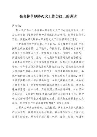 在全县森林草原防灭火工作会议上的讲话