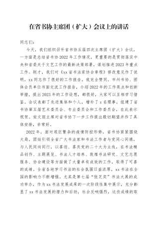 在省书协主席团（扩大）会议上的讲话