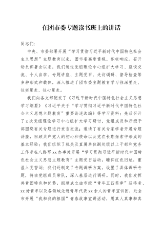 在团市委专题读书班上的讲话