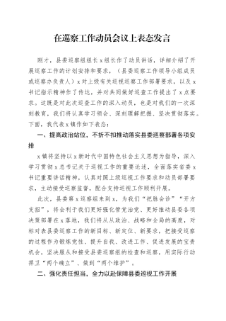 在县委巡查动员会上乡镇党委书记表态发言