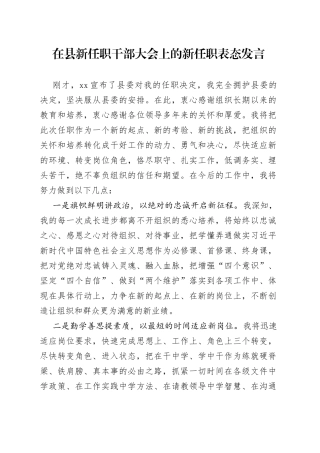在县新任职干部大会上的新任职表态发言
