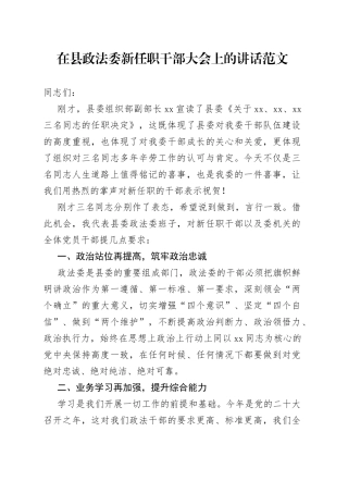 在县政法委新任职干部大会上的讲话【精品公文】