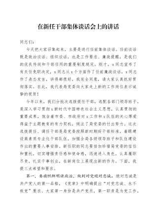 在新任干部集体谈话会上的讲话