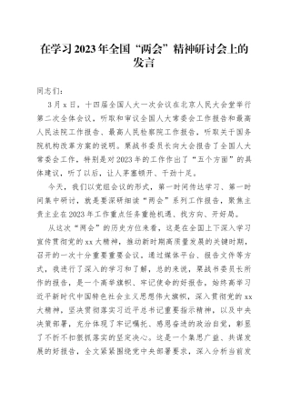 在学习2023年全国“两会”精神研讨会上的发言
