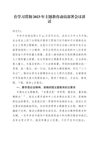 在学习贯彻2023年主题教育动员部署会议讲话