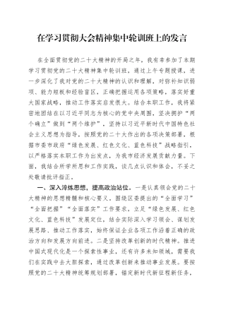 在学习贯彻大会精神集中轮训班上的发言
