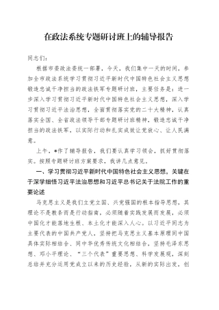 在政法系统专题研讨班上的辅导报告