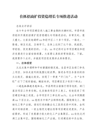 在抓招商扩投资稳增长专项推进活动总结点评讲话
