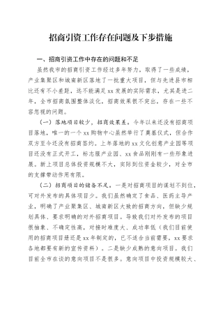 招商引资工作存在问题及下步措施