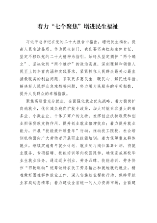 着力“七个聚焦”增进民生福祉
