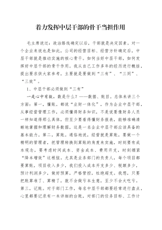 着力发挥中层干部的骨干当担作用