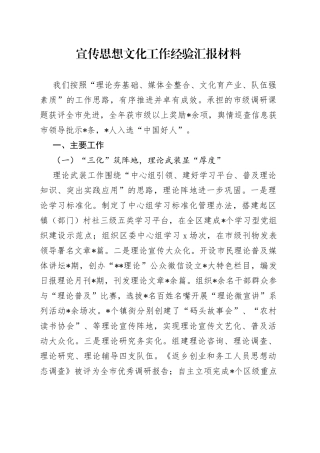 宣传思想文化工作经验汇报材料