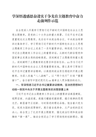 学深悟透 感恩奋进 实干争先 在主题教育中奋力走前列作示范