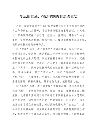 学思用贯通，推动主题教育走深走实