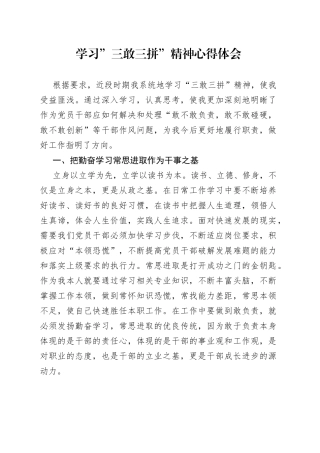 学习”三敢三拼”精神心得体会
