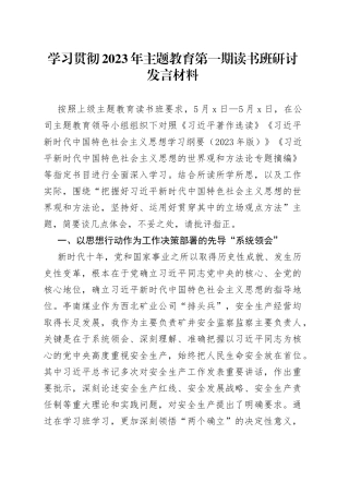 学习贯彻2023年主题教育第一期读书班研讨发言材料