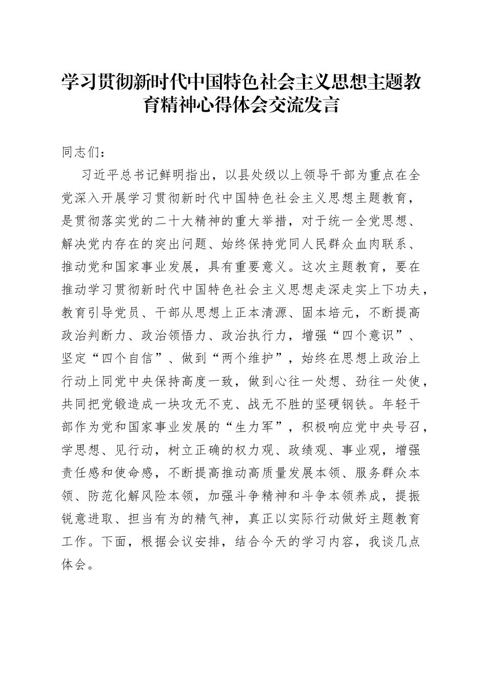 学习贯彻2023年主题教育精神心得体会交流发言_第1页