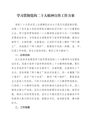 学习贯彻党的二十大精神宣传工作方案