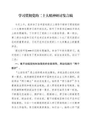 学习贯彻党的二十大精神研讨发言稿