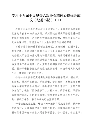 学习十X届纪委六次全会精神心得体会