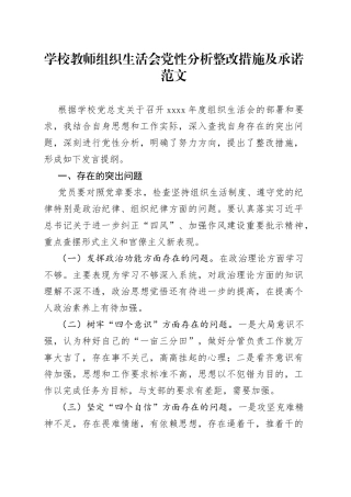 学校教师组织生活会党性分析整改措施及承诺个人对照检查材料检视剖析发言提纲