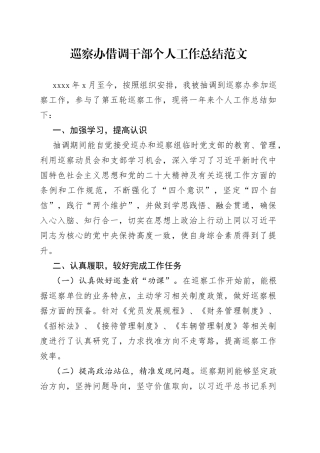 巡察办借调干部个人工作总结述职报告汇报