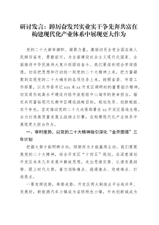 研讨发言：踔厉奋发兴实业实干争先奔共富在构建现代化产业体系中展现更大作为