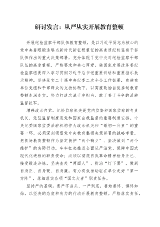 研讨发言：从严从实开展教育整顿