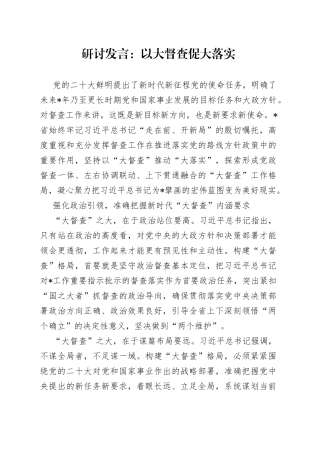 研讨发言：以大督查促大落实