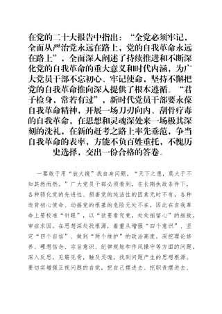 研讨发言提纲：发扬自我革命精神 推动全面从严治党向纵深发展