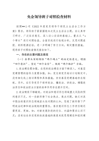央企领导班子对照检查材料