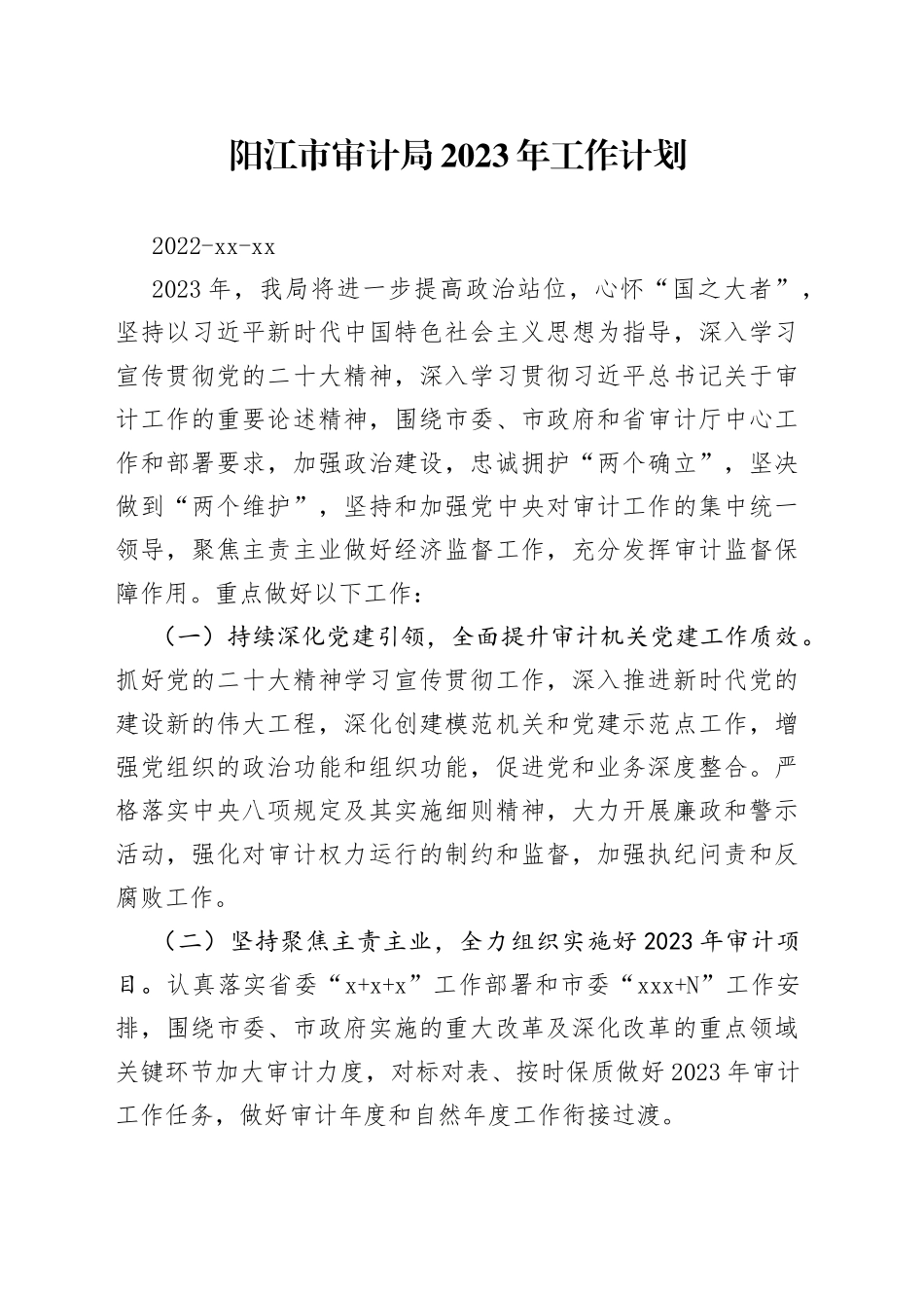 阳江市审计局2023年工作计划_第1页