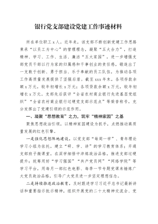 银行党支部建设党建工作事迹材料