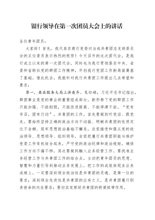 银行领导在第一次团员大会上的讲话
